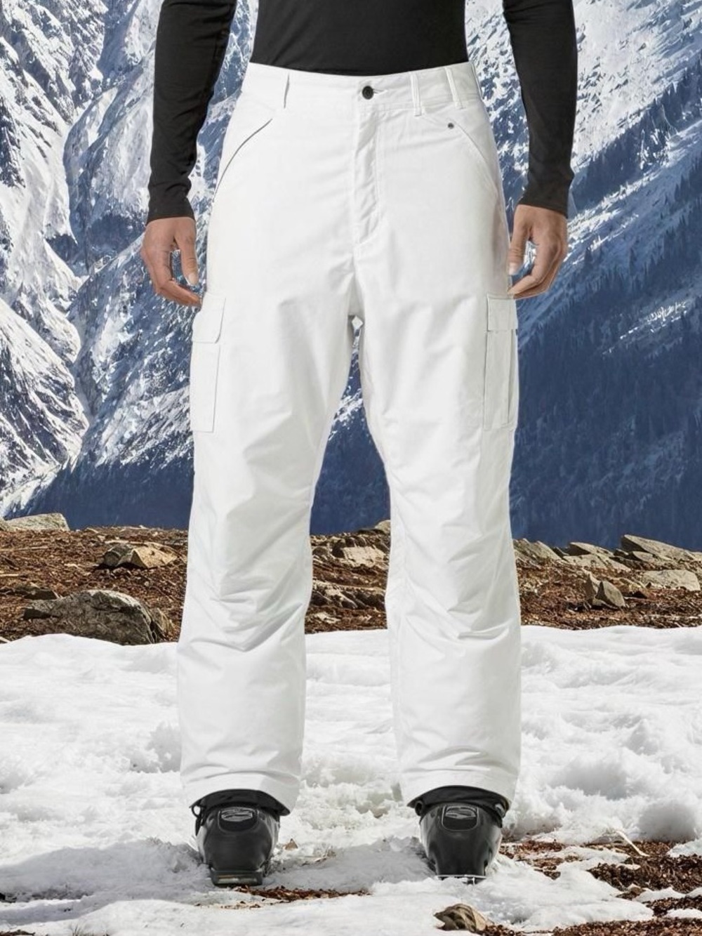 Iceburg Men's White Snow Ski Pants with Black and silver gaiters